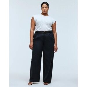 Madewell Harlow Trouser Pants Pure Black Soft Cotton Linen Blend Drapey Twill